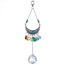 Load image into Gallery viewer, Evil Eye with Cresent Moon Wall Hanging with Multicolor Suncatcher Crystals - Wall Hanging