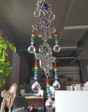 Load image into Gallery viewer, Evil Eye with Dual Hamsa Hands Wall Hanging with Suncatcher Crystals - Wall Hanging