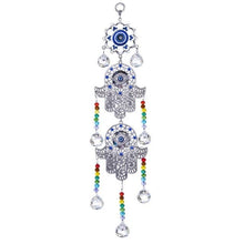 Load image into Gallery viewer, Evil Eye with Dual Hamsa Hands Wall Hanging with Suncatcher Crystals - Wall Hanging