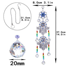 Load image into Gallery viewer, Evil Eye with Dual Hamsa Hands Wall Hanging with Suncatcher Crystals - Wall Hanging