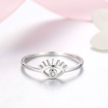 Load image into Gallery viewer, Evil Eye with Eye Lashes Silver Ring - Ring6