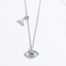 Load image into Gallery viewer, Evil Eye with Fish Tail Silver Necklace - Necklace