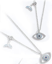 Load image into Gallery viewer, Evil Eye with Fish Tail Silver Necklace - Necklace