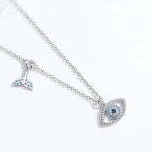 Load image into Gallery viewer, Evil Eye with Fish Tail Silver Necklace - Necklace