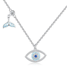 Load image into Gallery viewer, Evil Eye with Fish Tail Silver Necklace - Necklace