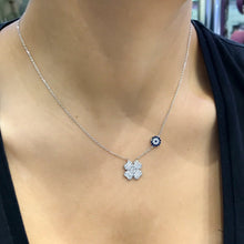 Load image into Gallery viewer, Evil Eye with Four Leaf Clover Silver Necklace - Necklace