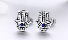 Load image into Gallery viewer, Evil Eye with Hamsa Hand Silver Stud Earrings - Earrings