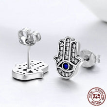 Load image into Gallery viewer, Evil Eye with Hamsa Hand Silver Stud Earrings - Earrings