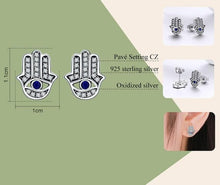 Load image into Gallery viewer, Evil Eye with Hamsa Hand Silver Stud Earrings - Earrings