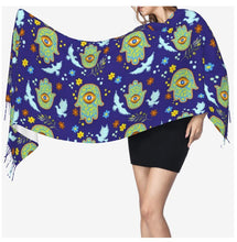 Load image into Gallery viewer, Evil Eye with Hamsa Hand Thin Shawls - AccessoriesBlue