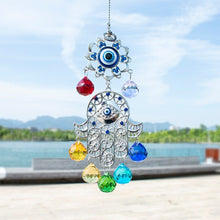 Load image into Gallery viewer, Evil Eye with Hamsa Hand Wall Hanging with Multicolor Suncatcher Crystals - Wall Hanging