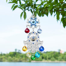 Load image into Gallery viewer, Evil Eye with Hamsa Hand Wall Hanging with Multicolor Suncatcher Crystals - Wall Hanging