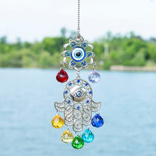 Load image into Gallery viewer, Evil Eye with Hamsa Hand Wall Hanging with Multicolor Suncatcher Crystals - Wall Hanging