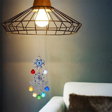 Load image into Gallery viewer, Evil Eye with Hamsa Hand Wall Hanging with Multicolor Suncatcher Crystals - Wall Hanging
