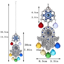Load image into Gallery viewer, Evil Eye with Hamsa Hand Wall Hanging with Multicolor Suncatcher Crystals - Wall Hanging