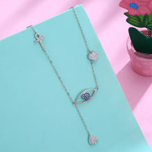 Load image into Gallery viewer, Evil Eye with Hearts and Holy Cross Silver Necklace - Necklace