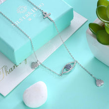 Load image into Gallery viewer, Evil Eye with Hearts and Holy Cross Silver Necklace - Necklace
