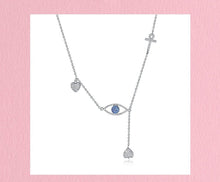 Load image into Gallery viewer, Evil Eye with Hearts and Holy Cross Silver Necklace - Necklace