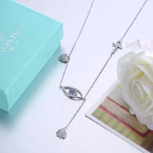 Load image into Gallery viewer, Evil Eye with Hearts and Holy Cross Silver Necklace - Necklace