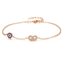 Load image into Gallery viewer, Evil Eye with Infinity Symbol Silver Bracelet - BraceletRose Gold