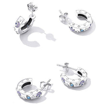 Load image into Gallery viewer, Evil Eye with Moon and Stars Silver Earrings - Earrings