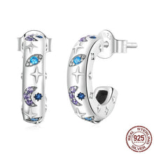 Load image into Gallery viewer, Evil Eye with Moon and Stars Silver Earrings - Earrings