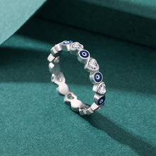 Load image into Gallery viewer, Evil Eyes and Hearts Silver Ring - Ring5