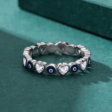 Load image into Gallery viewer, Evil Eyes and Hearts Silver Ring - Ring5