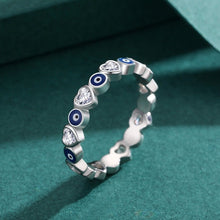 Load image into Gallery viewer, Evil Eyes and Hearts Silver Ring - Ring5