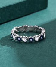Load image into Gallery viewer, Evil Eyes and Hearts Silver Ring - Ring5