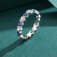Load image into Gallery viewer, Evil Eyes and Hearts Silver Ring - Ring5