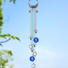 Load image into Gallery viewer, Evil Eyes with Cresent Moon Wall Hanging with Suncatcher Crystals - Wall Hanging
