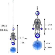 Load image into Gallery viewer, Evil Eyes with Hamsa Hand Wall Hanging with Single Large Blue Crystal - Wall Hanging