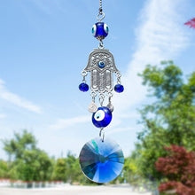 Load image into Gallery viewer, Evil Eyes with Hamsa Hand Wall Hanging with Single Large Blue Crystal - Wall Hanging