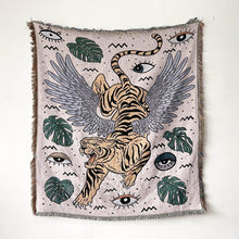 Load image into Gallery viewer, Evil Eyes with Winged Tiger Multipurpose Blanket, Wall Hanging, Sofa Cover, and More - Home Decor