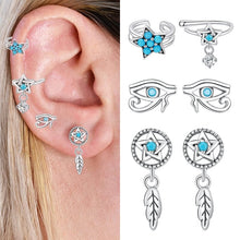 Load image into Gallery viewer, Eye of Horus Evil Eye Earrings - EarringsStar with Multiple Blue Stones