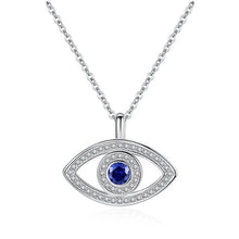Load image into Gallery viewer, Eye Shaped Blue and White Stone Evil Eye Silver Necklaces - NecklaceSingle Deep Blue Stone