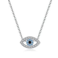 Load image into Gallery viewer, Eye Shaped Blue and White Stone Evil Eye Silver Necklaces - NecklaceSingle Deep Blue Stone
