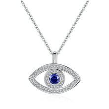Load image into Gallery viewer, Eye Shaped Blue and White Stone Evil Eye Silver Necklaces - NecklaceSingle Deep Blue Stone
