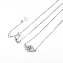 Load image into Gallery viewer, Eye Shaped Blue and White Stone Evil Eye Silver Necklaces - NecklaceMultiple Dark Blue Stones