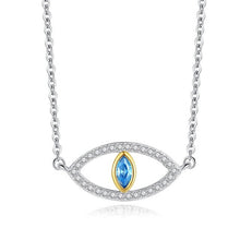 Load image into Gallery viewer, Eye Shaped Blue and White Stone Evil Eye Silver Necklaces - NecklaceSingle Light Blue Stone - Cat Eye Shape