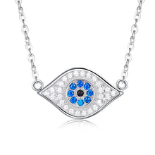 Load image into Gallery viewer, Eye Shaped Blue and White Stone Evil Eye Silver Necklaces - NecklaceMultiple Dark Blue Stones