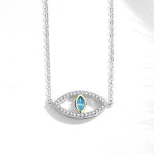 Load image into Gallery viewer, Eye Shaped Blue and White Stone Evil Eye Silver Necklaces - NecklaceMultiple Light Blue Stones