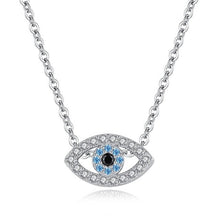 Load image into Gallery viewer, Eye Shaped Blue and White Stone Evil Eye Silver Necklaces - NecklaceMultiple Light Blue Stones