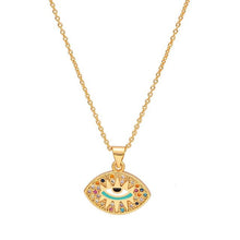 Load image into Gallery viewer, Eye Shaped Evil Eye with Colourful Stones Pendant Necklace - Jewellery