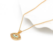 Load image into Gallery viewer, Eye Shaped Evil Eye with Colourful Stones Pendant Necklace - Jewellery