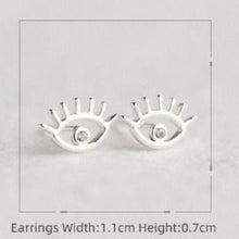 Load image into Gallery viewer, Eyes with Eye Lashes Shaped Silver Evil Eye Earrings - Earrings