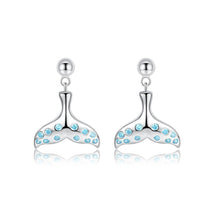 Load image into Gallery viewer, Fish Tail Evil Eye Silver Earrings - Earrings