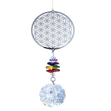 Load image into Gallery viewer, Flower of Life Themed Wall Hanging with Multicolor Suncatcher Crystals - Wall Hanging