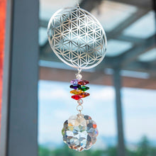 Load image into Gallery viewer, Flower of Life Themed Wall Hanging with Multicolor Suncatcher Crystals - Wall Hanging
